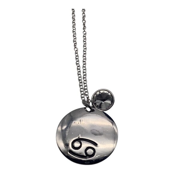 Cancer Zodiac Pendant Necklace With Crystal Charm Silver Tone Chain Adjustable - Picture 6 of 9